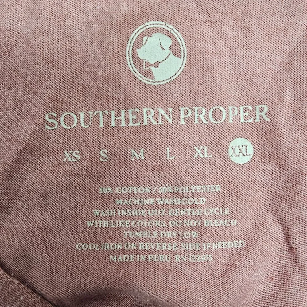 Southern Proper Hooded Long Sleeve Tee XXL Muscadine Pink Peach Pocket Logo 50/5
